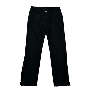 Soft Surroundings Size 4 Black Ruffle Hem Straight Leg Jeans Style 2CJ65 Comfy